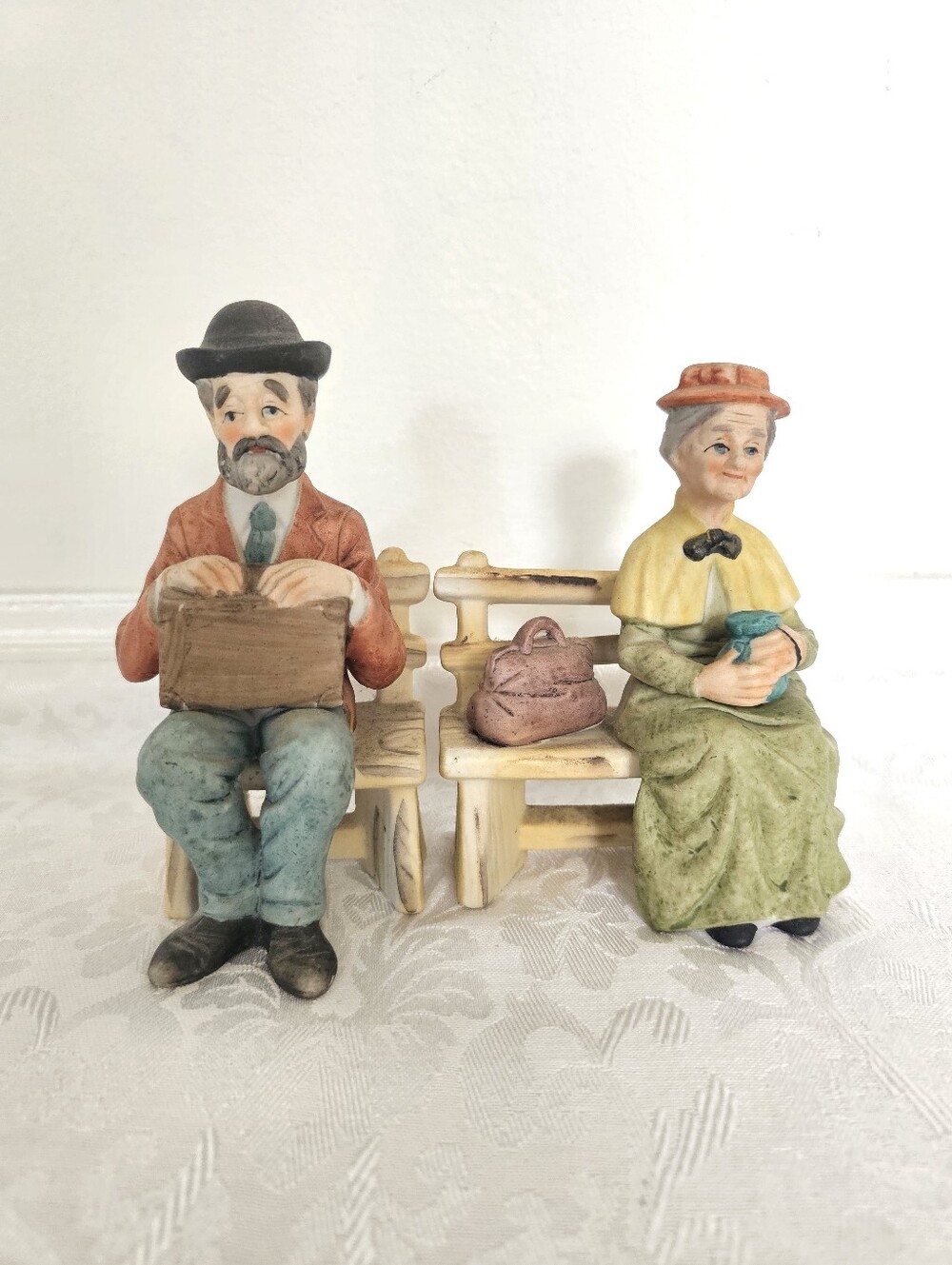 Collectible Porcelain Lefton Japan Elderly Man and Woman on Park Benches